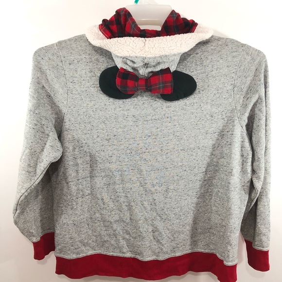 Disney Parks Minnie Mouse Gray Pullover Full Zip Sweater Hoodie Bow Ears Size M - Picture 6 of 11
